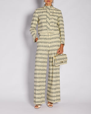 Chanel Pastel Yellow & Black Two Piece Tweed Jacket and Trouser Set Size FR 36/38 (UK 8/10)
