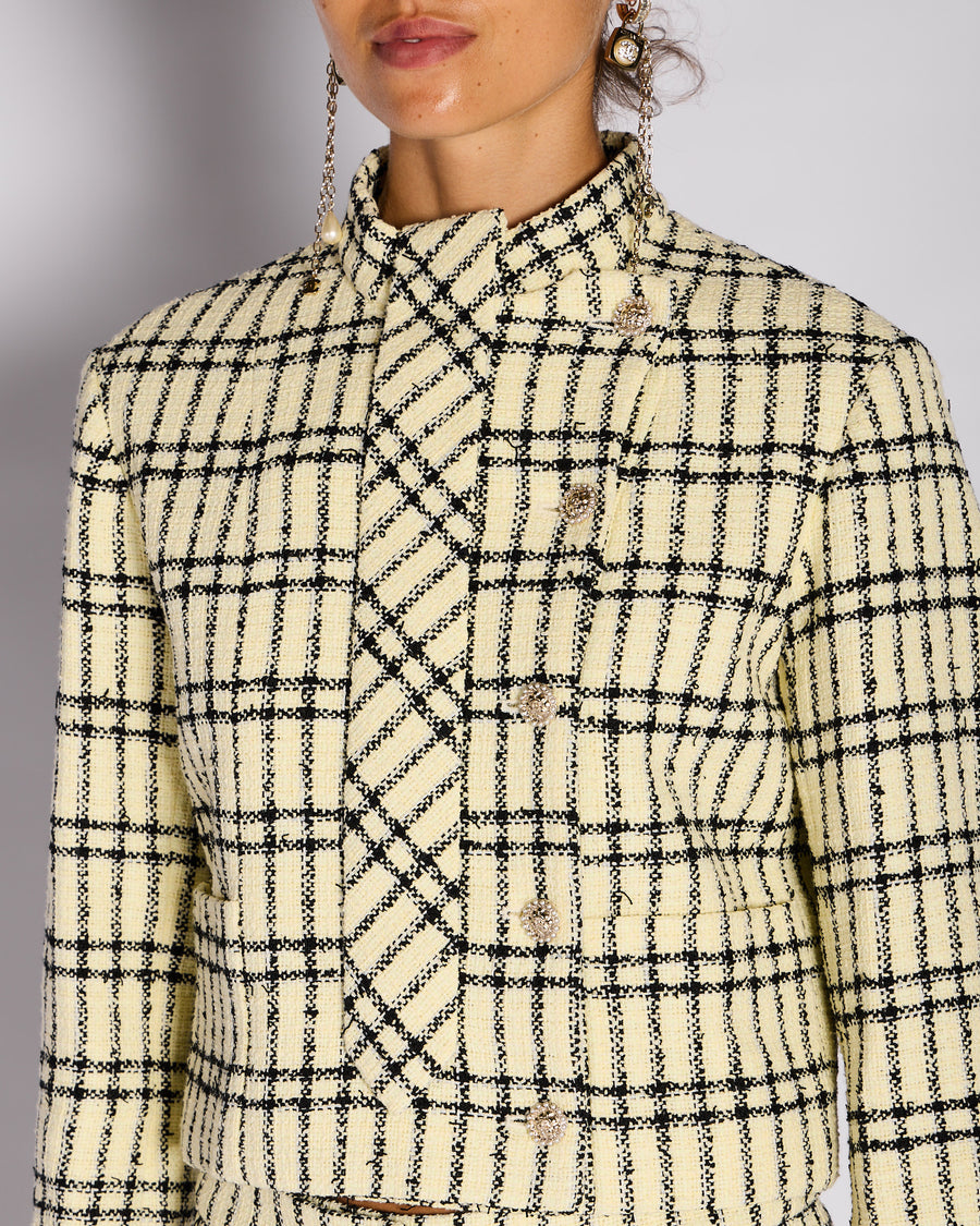 Chanel Pastel Yellow & Black Two Piece Tweed Jacket and Trouser Set Size FR 36/38 (UK 8/10)