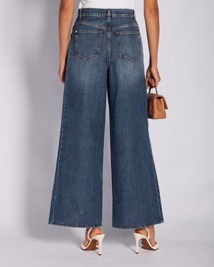 Chanel 24/P Washed Blue Wide Leg Denim Jeans with CC Pocket Detail Size FR 38 (UK 10)