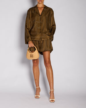 Toteme Brown Silk Monogram Shirt with Matching Short Set Size DE 36/38 (UK 8/10)