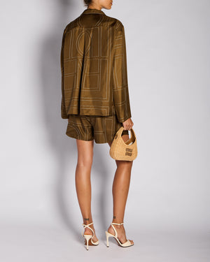 Toteme Brown Silk Monogram Shirt with Matching Short Set Size DE 36/38 (UK 8/10)