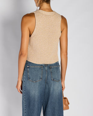 Chanel 25/C Beige Knitted Button Down Vest Top Size FR 36 (UK 8)
