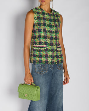 Chanel 25/N Green & Purple Tweed Vest with CC Logo Button Detail Size FR 36 (UK 8)
