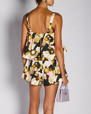 Zimmermann Brown Floral Top with Matching Short Set Size 1 (UK 8)