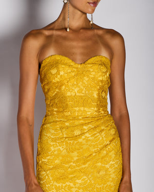 Dolce & Gabbana Yellow Lace Bandeau Mini Dress Size IT 40 (UK 8)