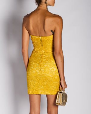 Dolce & Gabbana Yellow Lace Bandeau Mini Dress Size IT 40 (UK 8)