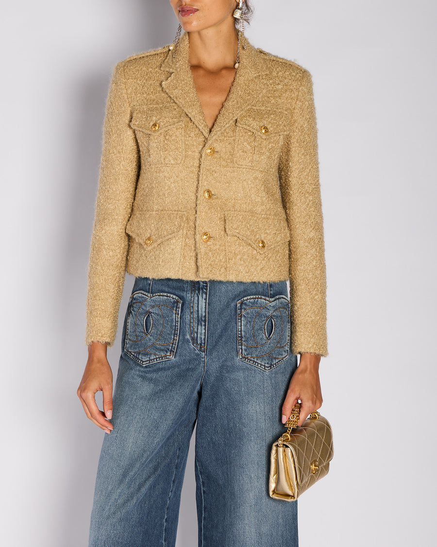 Celine Beige Wool Button Down Jacket with Pocket Detail Size FR 36 (UK 8)
