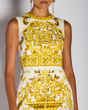 Dolce & Gabbana Yellow Sleeveless Majolica Print Mini Dress Size IT 40 (UK 8)