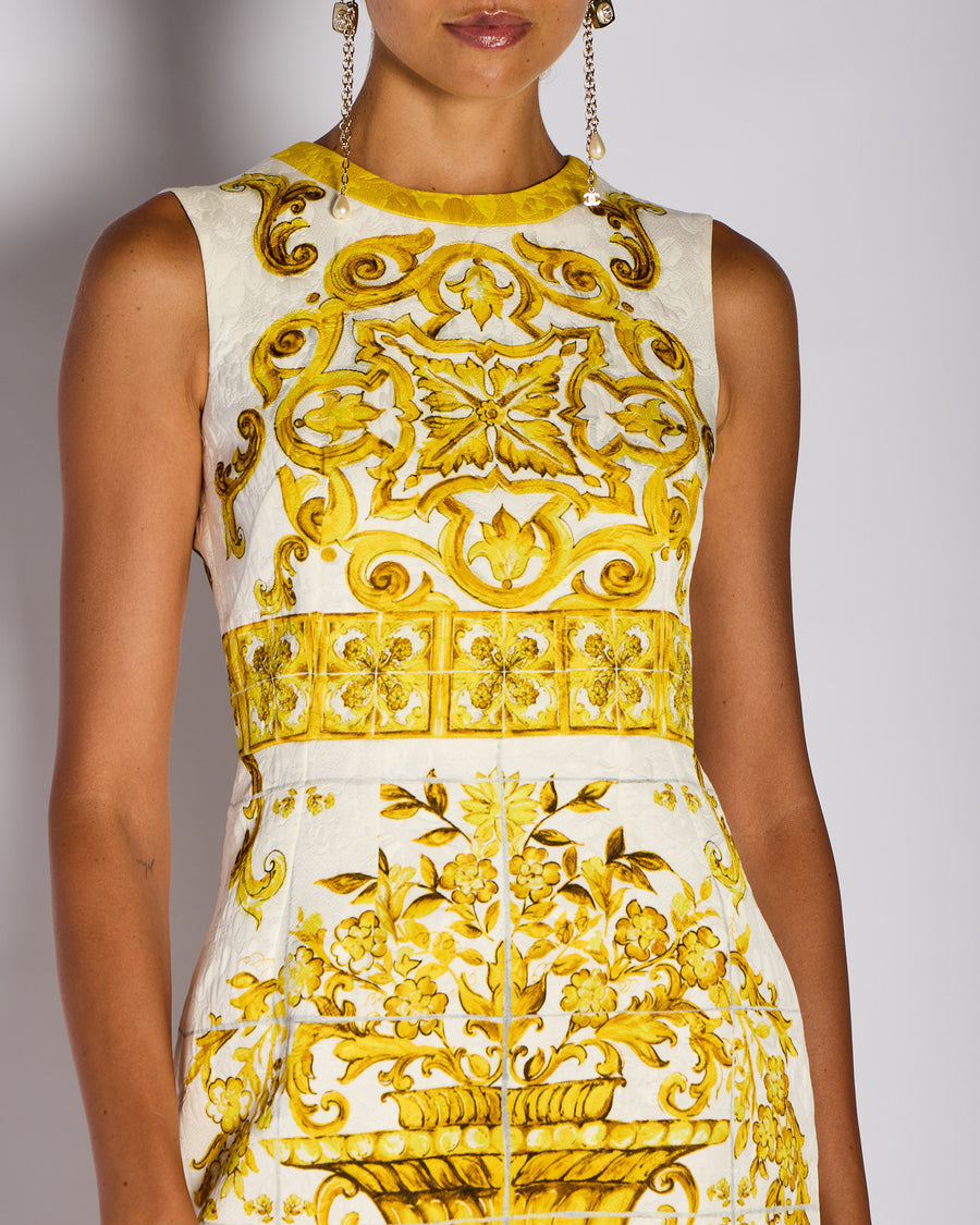 Dolce & Gabbana Yellow Sleeveless Majolica Print Mini Dress Size IT 40 (UK 8)