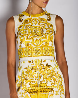 Dolce & Gabbana Yellow Sleeveless Majolica Print Mini Dress Size IT 40 (UK 8)