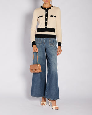 Chanel 25/W Beige & Black Button Jumper Size FR 38 (UK 10)