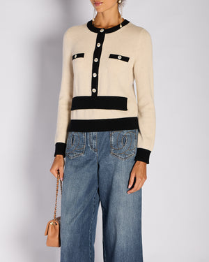 Chanel 25/W Beige & Black Button Jumper Size FR 38 (UK 10)