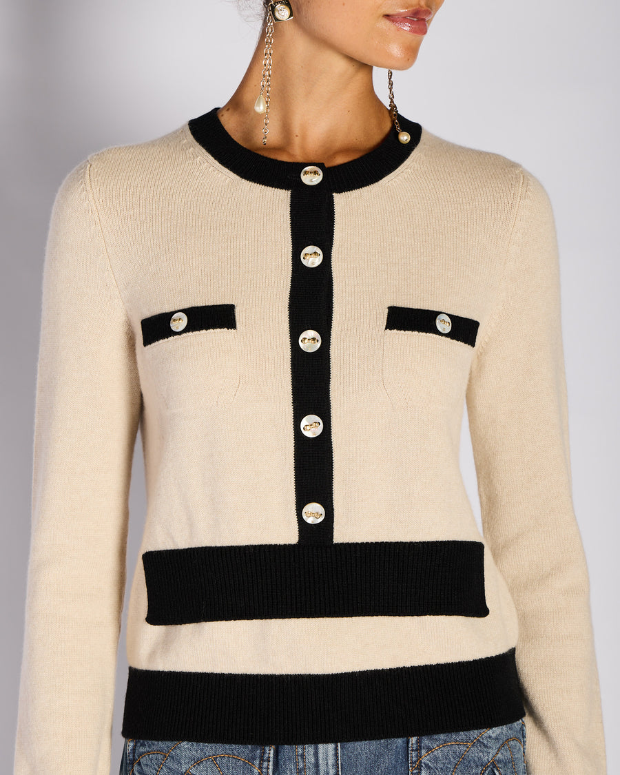 Chanel 25/W Beige & Black Button Jumper Size FR 38 (UK 10)