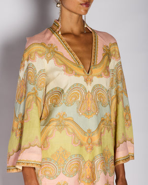 Zimmermann Pink Paisley Print V-Neck Mini Dress Size 0 (UK 8)