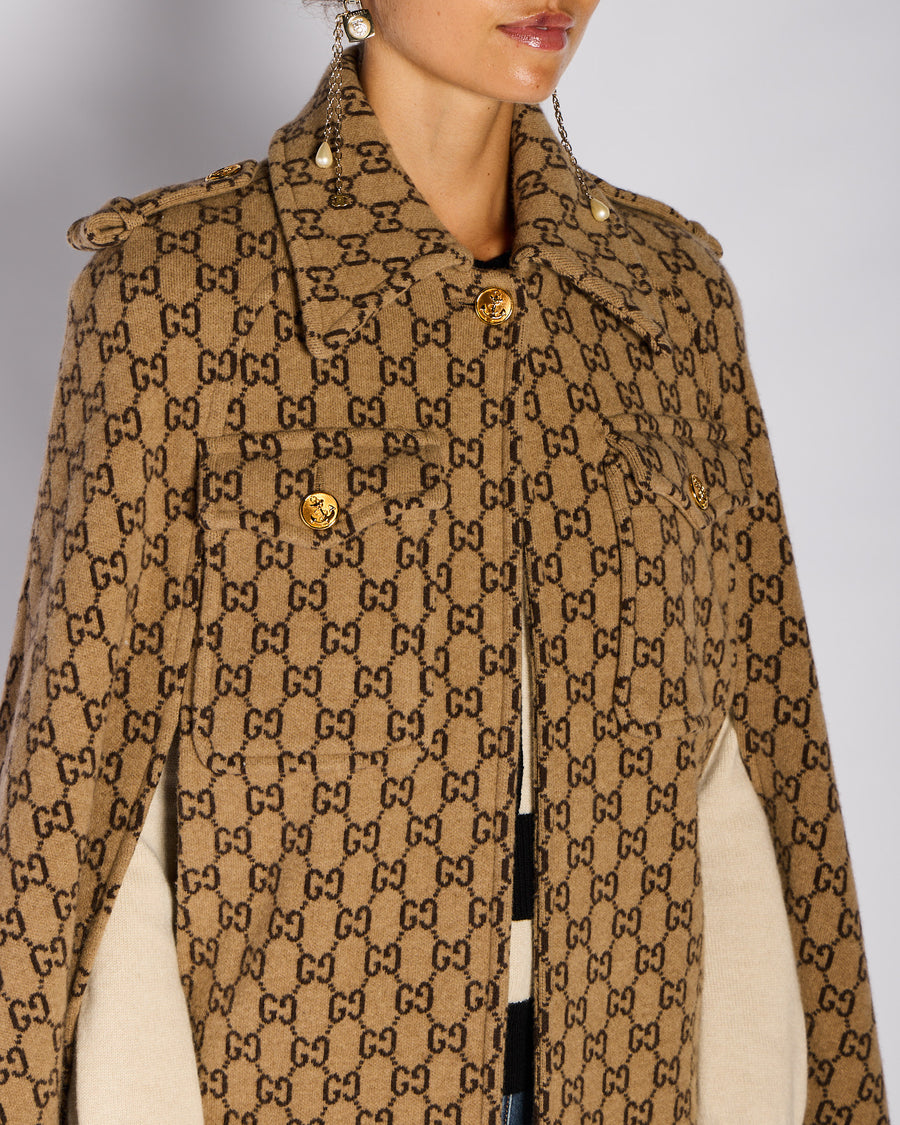 Gucci Brown GG Monogram Cape with Anchor Button Detail Size L (UK 14)