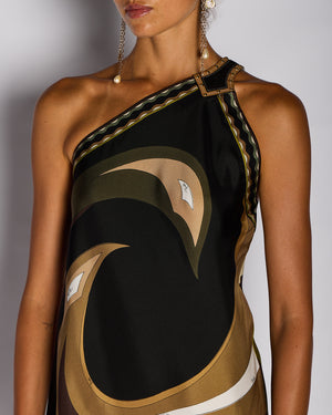 Emilio Pucci Brown One-Shoulder Asymmetric Printed Dress Size S (UK 8)