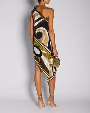 Emilio Pucci Brown One-Shoulder Asymmetric Printed Dress Size S (UK 8)
