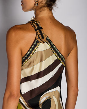 Emilio Pucci Brown One-Shoulder Asymmetric Printed Dress Size S (UK 8)