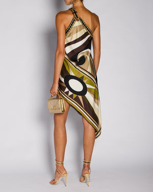 Emilio Pucci Brown One-Shoulder Asymmetric Printed Dress Size S (UK 8)