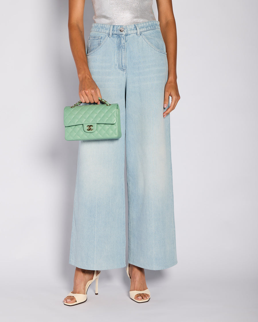 Chanel 25/S Blue Wide Leg Sequin CC Denim Jeans Size FR 38 (UK 10)