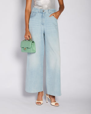 Chanel 25/S Blue Wide Leg Sequin CC Denim Jeans Size FR 38 (UK 10)
