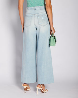 Chanel 25/S Blue Wide Leg Sequin CC Denim Jeans Size FR 38 (UK 10)