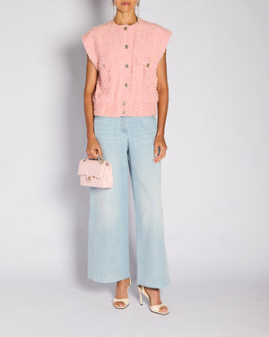 Chanel 21/S Pink Tweed Vest Top with CC Button Detail Size FR 36 (UK 8)