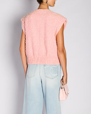 Chanel 21/S Pink Tweed Vest Top with CC Button Detail Size FR 36 (UK 8)