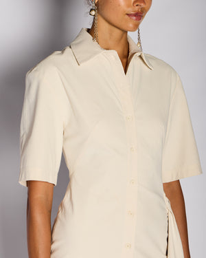Jacquemus "Le Raphia" Ivory Short Sleeve Button Down Mini Dress Size FR 36 (UK 8)