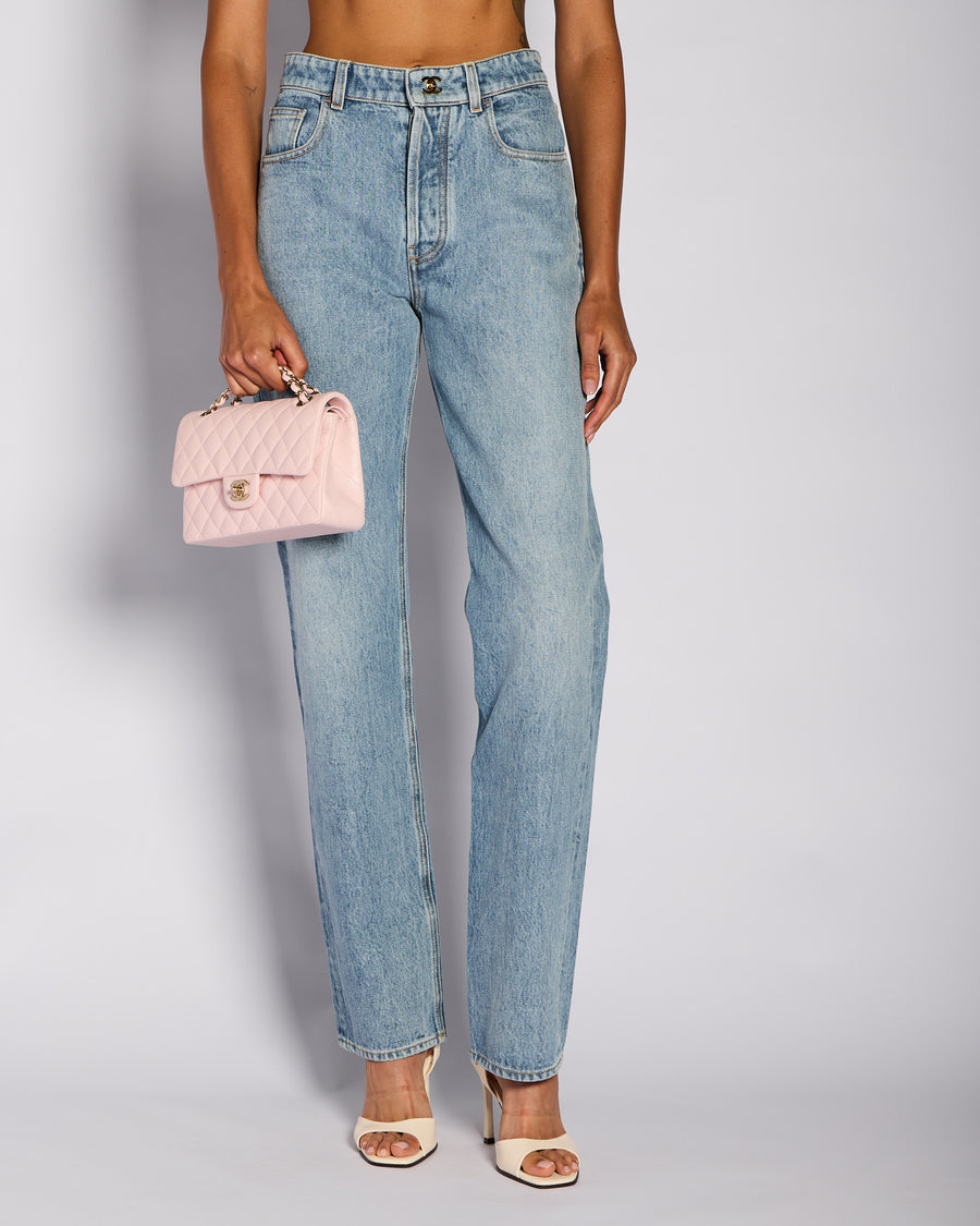 Chanel by Matthieu Blazy Blue CC Turn Lock High-Waist Jeans Size FR 36 (UK 8)