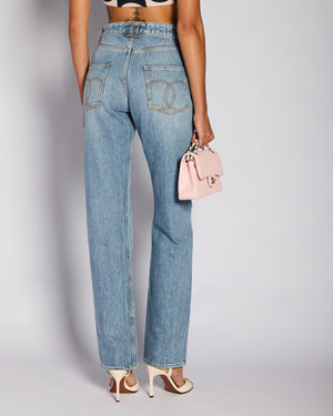 Chanel by Matthieu Blazy Blue CC Turn Lock High-Waist Jeans Size FR 36 (UK 8)