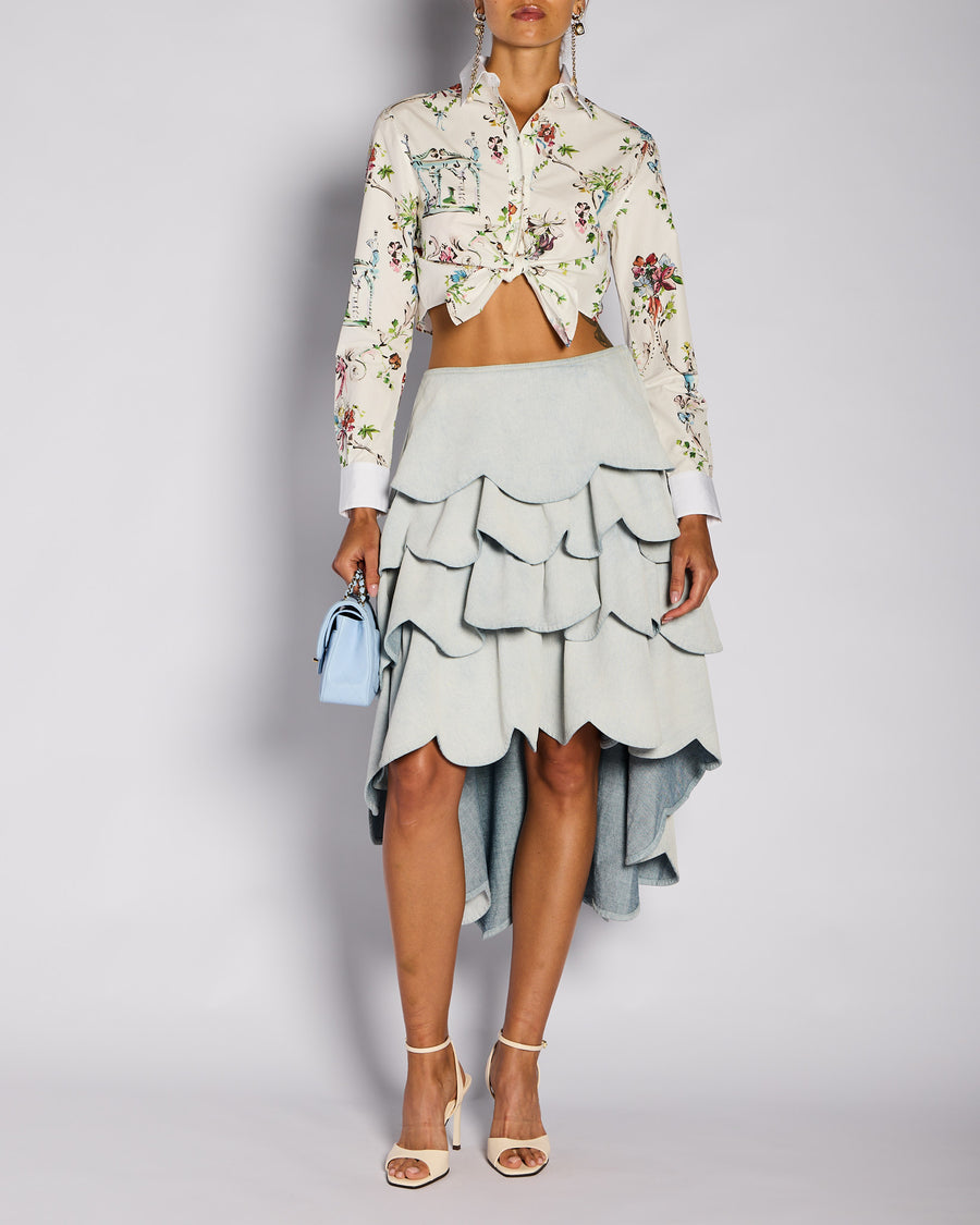 *CURRENT SEASON* Christian Dior by Jonathan Anderson  White Cropped Floral Button Down Shirt with Tie Detail Size FR 36 (UK 8)