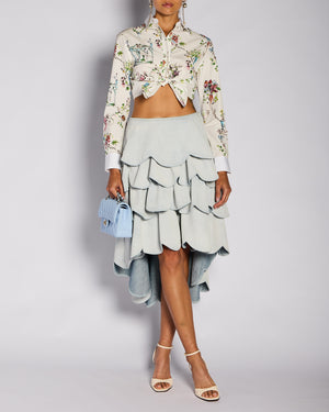 *CURRENT SEASON* Christian Dior by Jonathan Anderson  White Cropped Floral Button Down Shirt with Tie Detail Size FR 36 (UK 8)