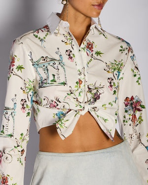 *CURRENT SEASON* Christian Dior by Jonathan Anderson  White Cropped Floral Button Down Shirt with Tie Detail Size FR 36 (UK 8)
