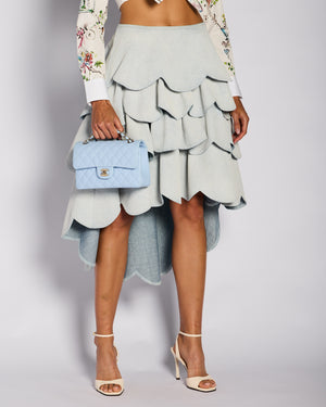 *CURRENT SEASON* Christian Dior by Jonathan Anderson Blue Denim Scalloped Tiered Ruffle Asymmetric Skirt Size FR 38 (UK 10)
