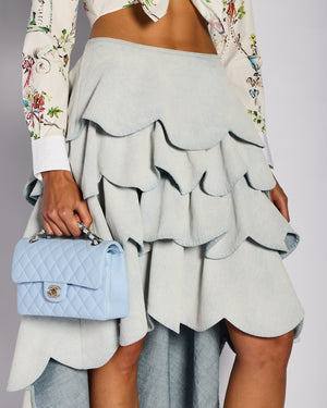 *CURRENT SEASON* Christian Dior by Jonathan Anderson Blue Denim Scalloped Tiered Ruffle Asymmetric Skirt Size FR 38 (UK 10)