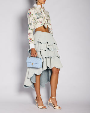 *CURRENT SEASON* Christian Dior by Jonathan Anderson Blue Denim Scalloped Tiered Ruffle Asymmetric Skirt Size FR 38 (UK 10)