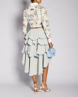 *CURRENT SEASON* Christian Dior by Jonathan Anderson Blue Denim Scalloped Tiered Ruffle Asymmetric Skirt Size FR 38 (UK 10)