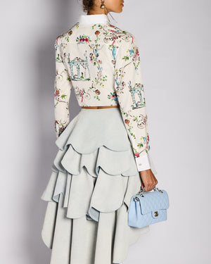 *CURRENT SEASON* Christian Dior by Jonathan Anderson  White Cropped Floral Button Down Shirt with Tie Detail Size FR 36 (UK 8)