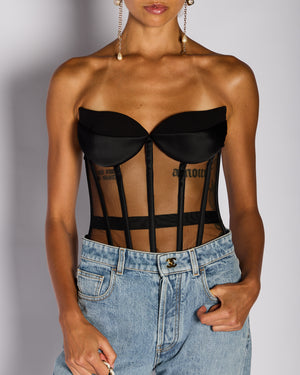 Mônot Black Corseted Top with Satin Trim Detail Size US 4 (UK 8)