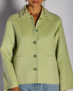 Hermès Pastel Green Single Breasted Cashmere Jacket with Logo Button Detail Size FR 34 (UK 6)