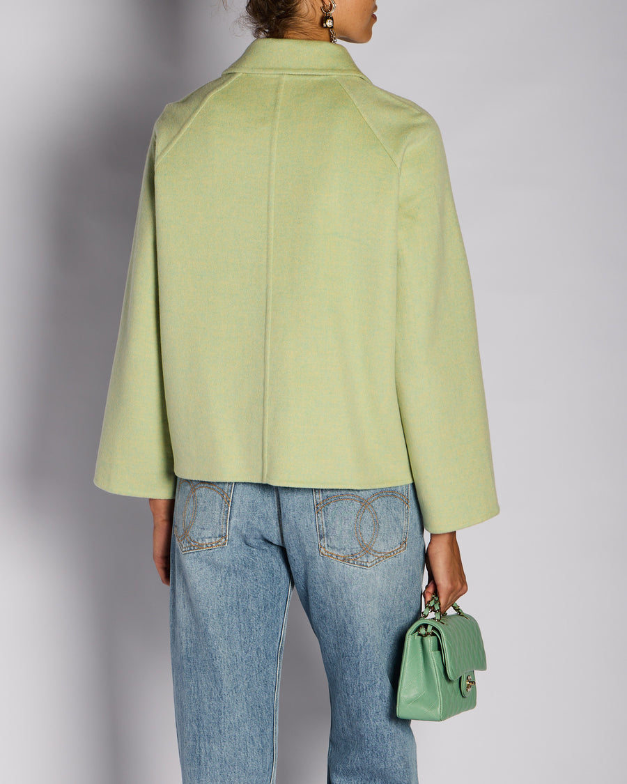 Hermès Pastel Green Single Breasted Cashmere Jacket with Logo Button Detail Size FR 34 (UK 6)