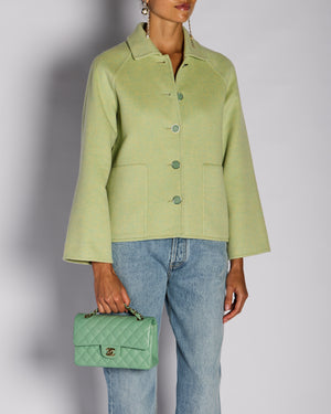 Hermès Pastel Green Single Breasted Cashmere Jacket with Logo Button Detail Size FR 34 (UK 6)