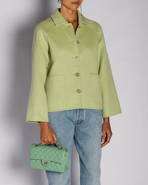 Hermès Pastel Green Single Breasted Cashmere Jacket with Logo Button Detail Size FR 34 (UK 6)