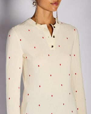 Bottega Veneta Cream Henley Long Sleeve Top with Red Dot Detail Size S (UK 8)