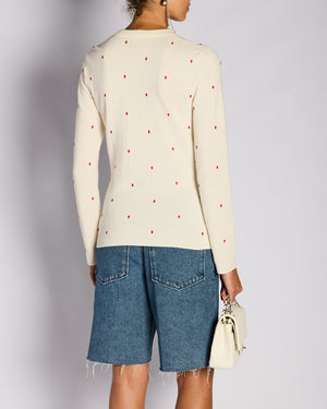 Bottega Veneta Cream Henley Long Sleeve Top with Red Dot Detail Size S (UK 8)