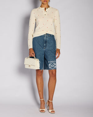Bottega Veneta Cream Henley Long Sleeve Top with Red Dot Detail Size S (UK 8)