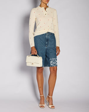 Bottega Veneta Cream Henley Long Sleeve Top with Red Dot Detail Size S (UK 8)