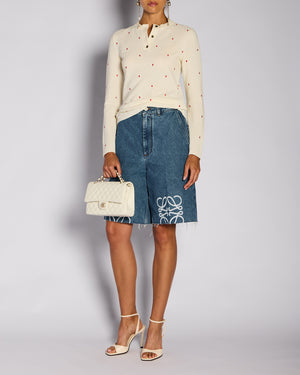 Bottega Veneta Cream Henley Long Sleeve Top with Red Dot Detail Size S (UK 8)