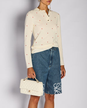 Bottega Veneta Cream Henley Long Sleeve Top with Red Dot Detail Size S (UK 8)